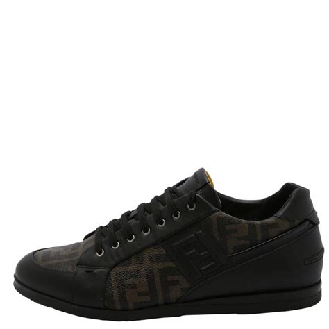 Fendi Brown/Black Zucca Logo Lycra FFreedom Lace Up Low 